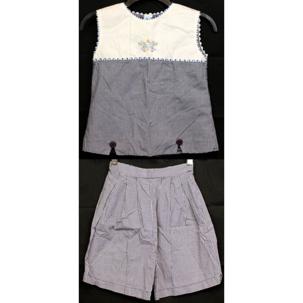 Sweet Angela Rosalina 2pc Outfit Shirt Shorts 8 Navy Plaid Spring Flower Bouquet